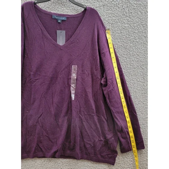 Tommy Hilfiger Plus Size Rhinestone Argyle Sweater Women's 3X Aubergine Pullover - Picture 9 of 15